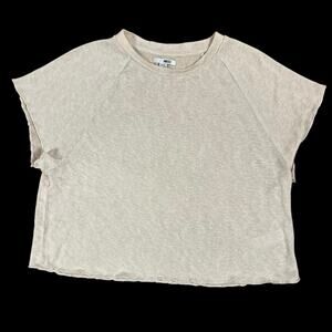 Amuse Society Crop Top Sz S Raglan Sleeve Boxy Fit Beige Raw Hem Coastal Fleur